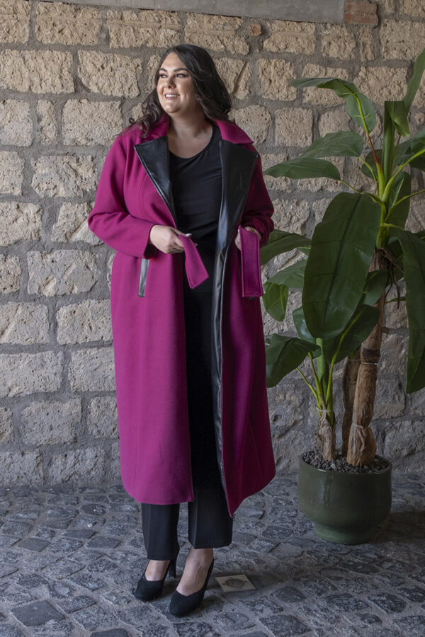 CAPPOTTO LUNGO DONNA COLLO IN PELLE CON CINTURA