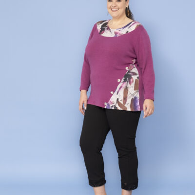 MAGLIA CURVY INSERTI FANTASIA 5 BOTTONI SPACCHETTI LATERALI