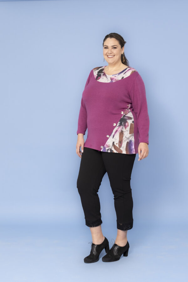 MAGLIA CURVY INSERTI FANTASIA 5 BOTTONI SPACCHETTI LATERALI