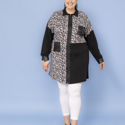 CARDIGAN TEMA ANIMALIER CERNIERA LUNGA TASCHINI IN PELLE