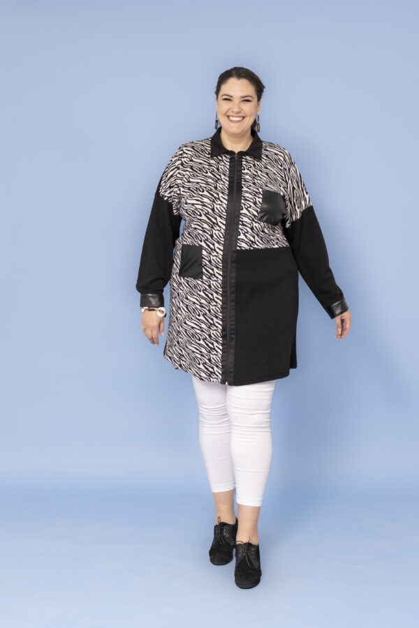 CARDIGAN TEMA ANIMALIER CERNIERA LUNGA TASCHINI IN PELLE